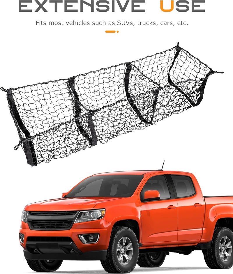 SCUARI Cargo Net,Truck Bed Organizer,Car Accessories Cargo Net for Pickup Truck Bed,3 Pocket Trucks Beds Cargo Nets,43.3" x 11.8" Elastic Cargo Nets,Suitable for Car SUV Van Trunk Pickup - Image 3